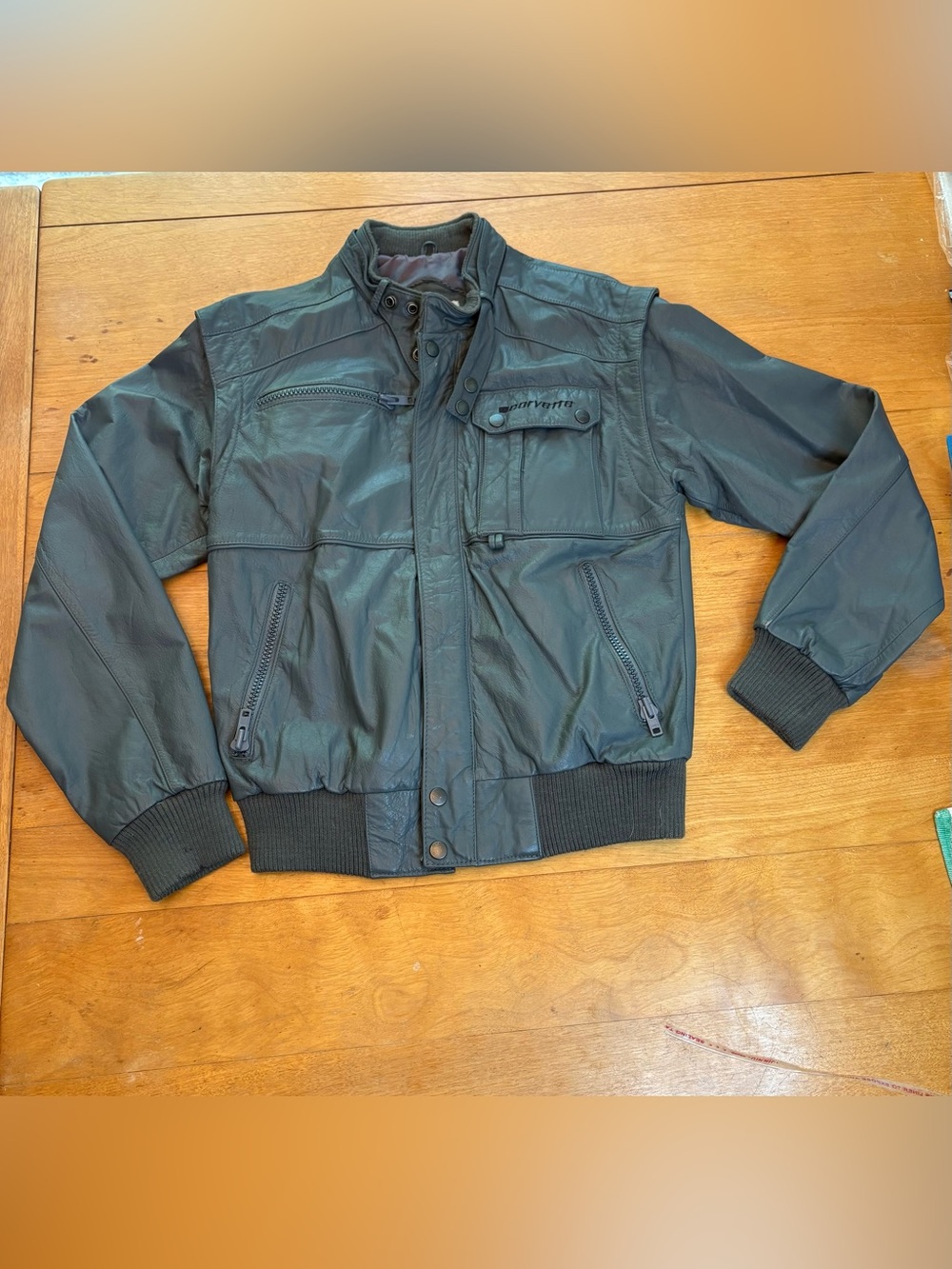 Vintage Corvette Design Mid America Leather Moto Jacket M Gray Racing Bomber
